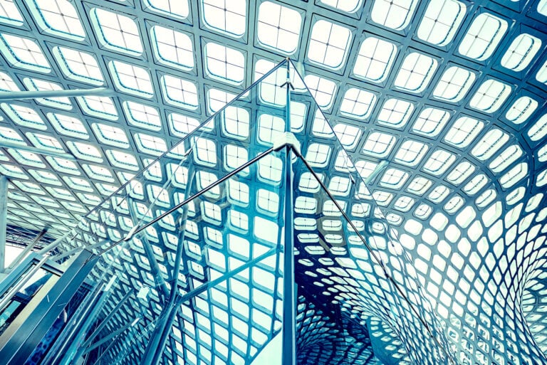 Glass wall with interconnections symbolic of our AI platform.